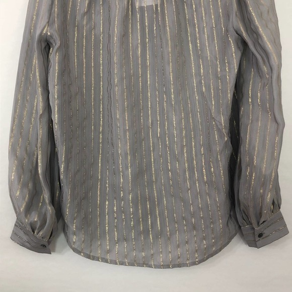 NWT L'AGENCE Gray Gold Metallic Striped Button Front Blouse Size XS - Picture 8 of 9